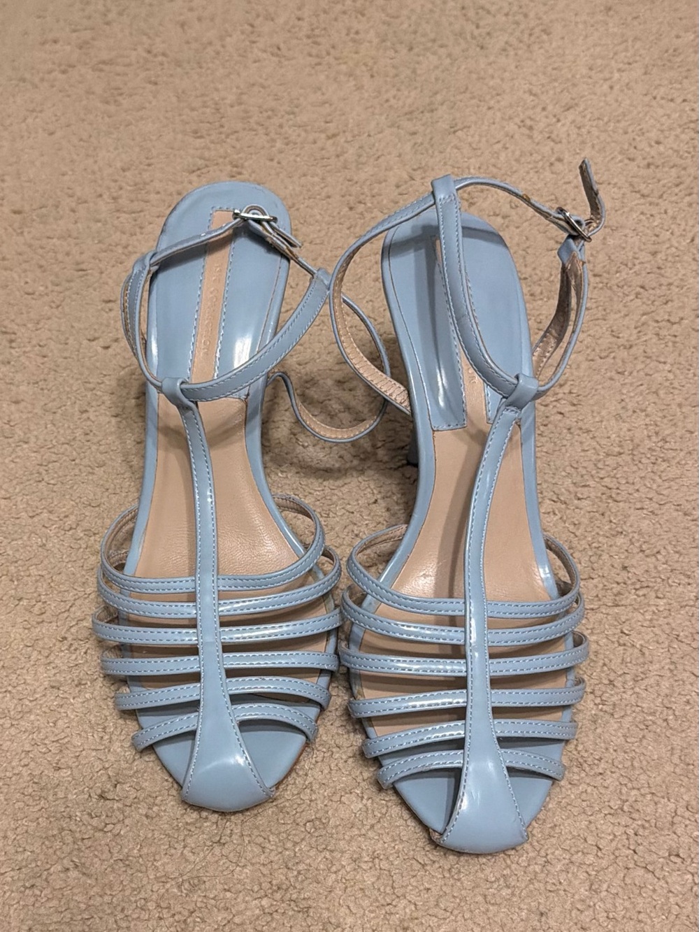 Zara Baby Blue Strappy T-Bar Heeled Sandals